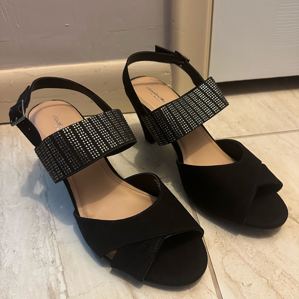 Cloudwalkers Black Rhinestone Strap Dress Heels